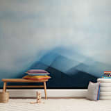 "Majestic Mountains" - Wall Mural in Indigo by Rebecca Rueth - In a Room