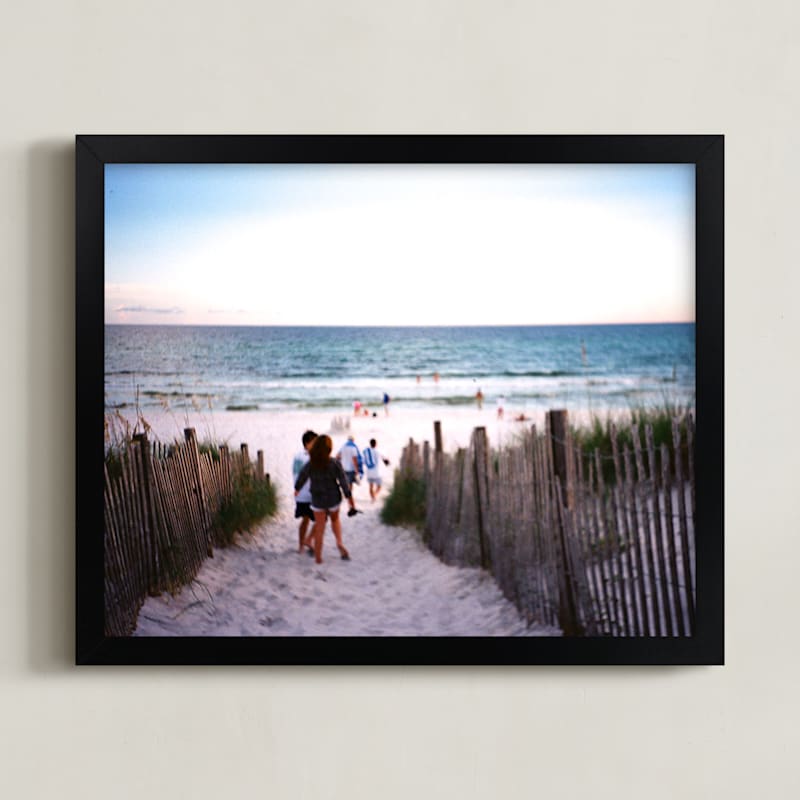 "Beach Path" - Art Print in Sunset Blues by Jill Fisher - Framed