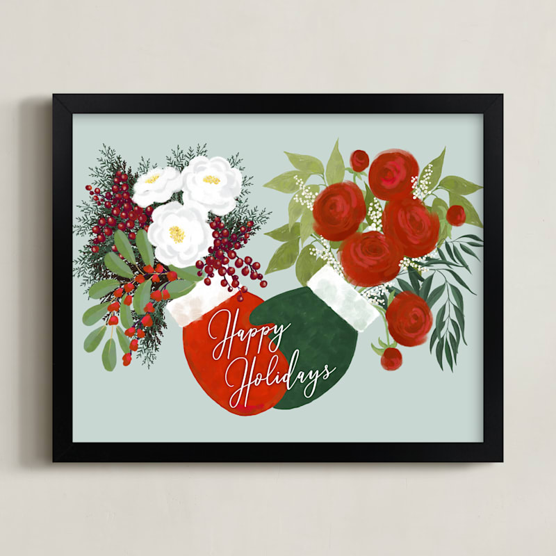 Floral holiday mittens