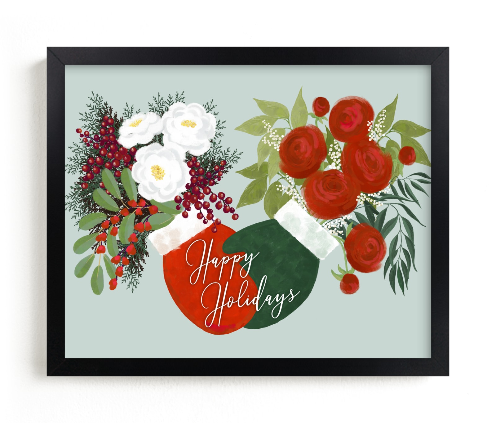 "Floral holiday mittens" by Rosana Laiz Blursbyai in beautiful frame options and a variety of sizes.