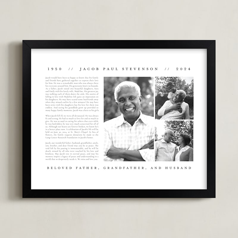 "Minimalist Obituary Print" - Memorial Obituary Prints by Jennifer Postorino in beautiful frame options and a variety of sizes.
