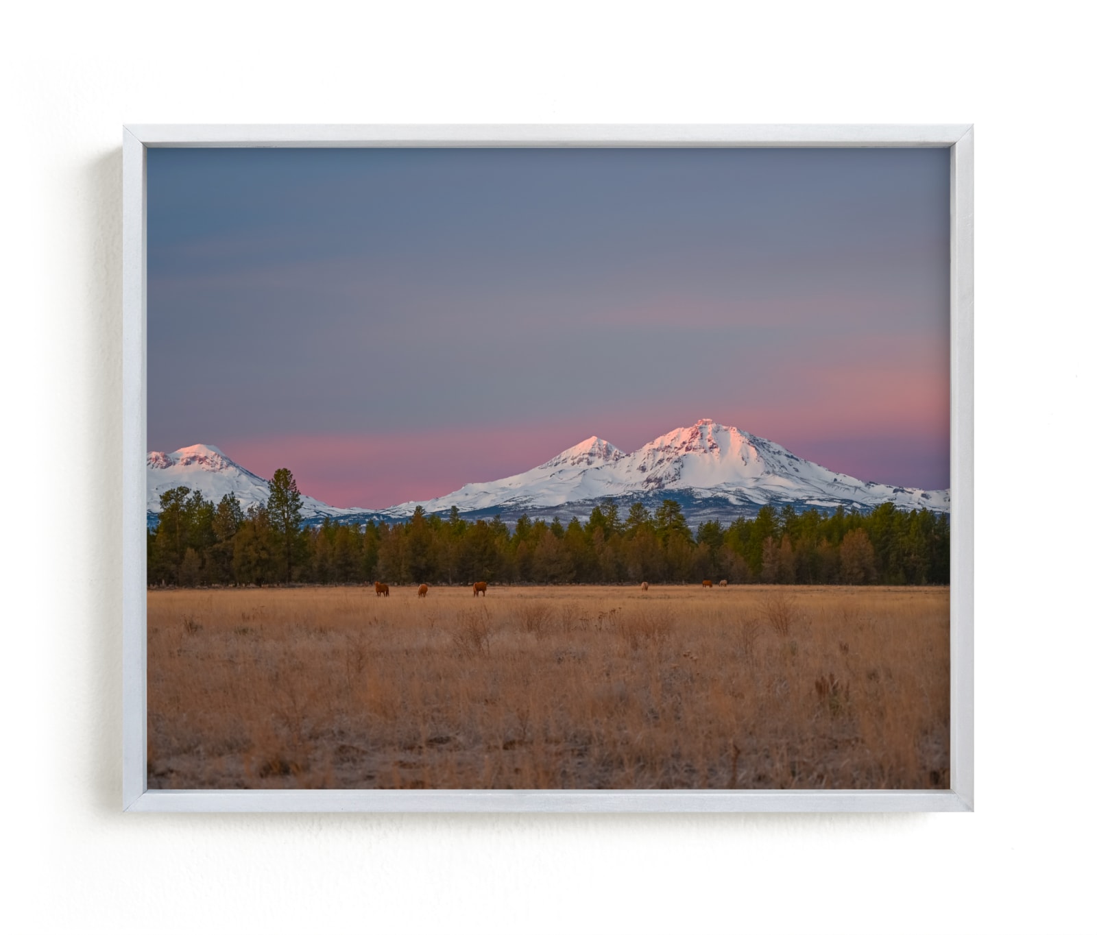 "Sunrise Over Sisters" by Abby Ehntholt in beautiful frame options and a variety of sizes.