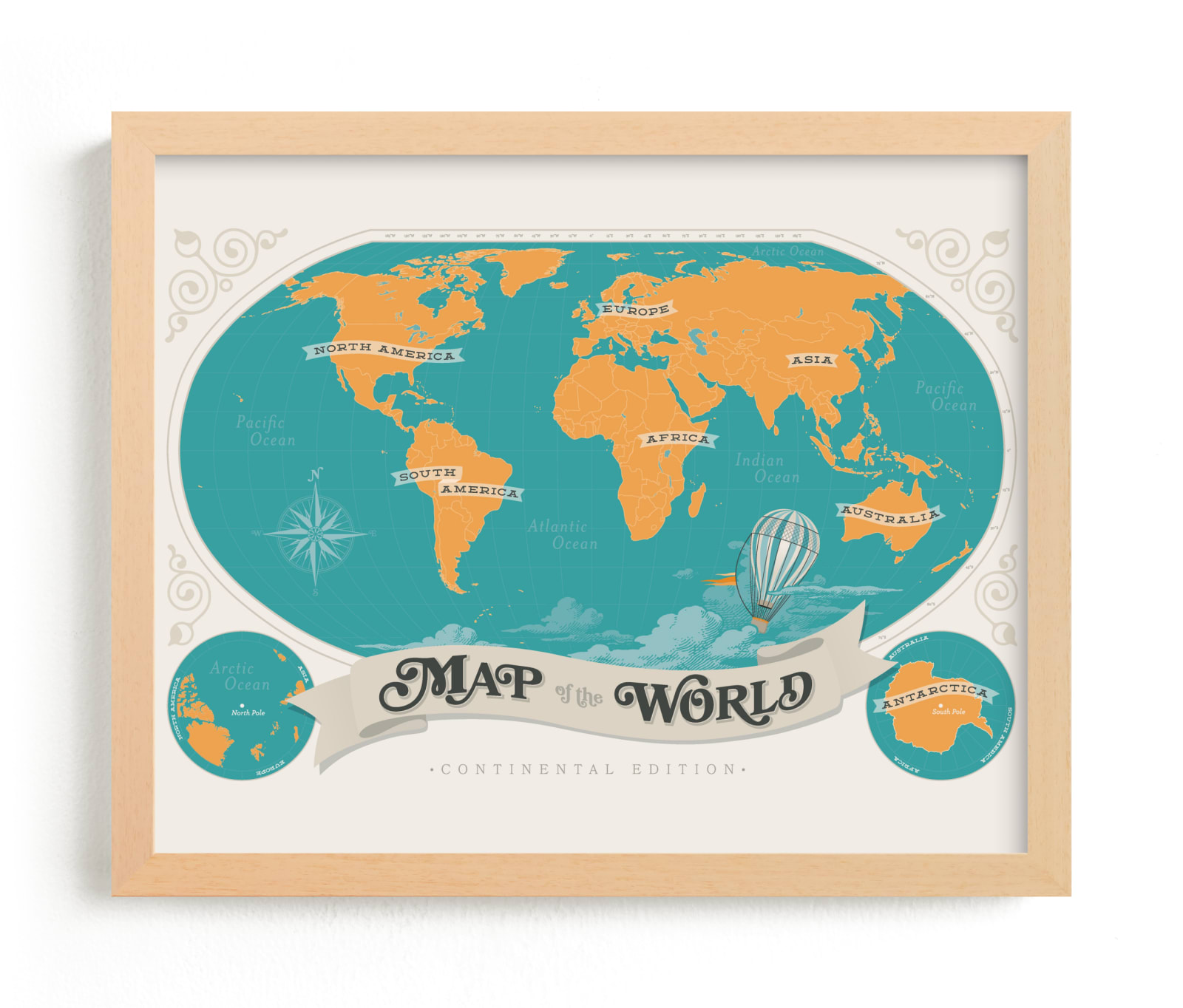 "Map Of The World" - Limited Edition Art Print by GeekInk Design in beautiful frame options and a variety of sizes.