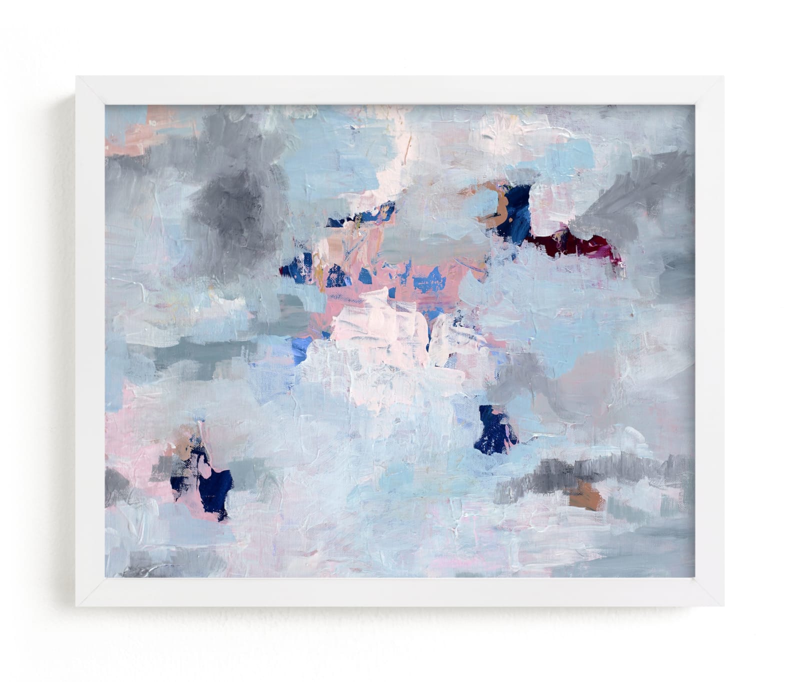 "Light Blue, Gray, and Pink Abstract Art" - Art Print by Caryn Owen in beautiful frame options and a variety of sizes.