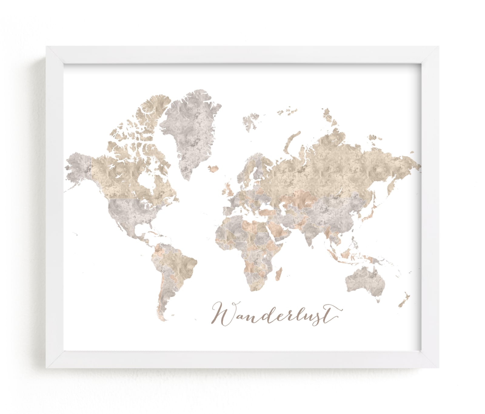 "Wanderlust world map" - Art Print by Rosana Laiz Blursbyai in beautiful frame options and a variety of sizes.