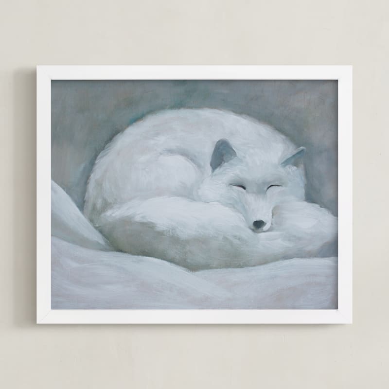 "White Fox" - Art Print in Winter White by Sarah Holden - Framed