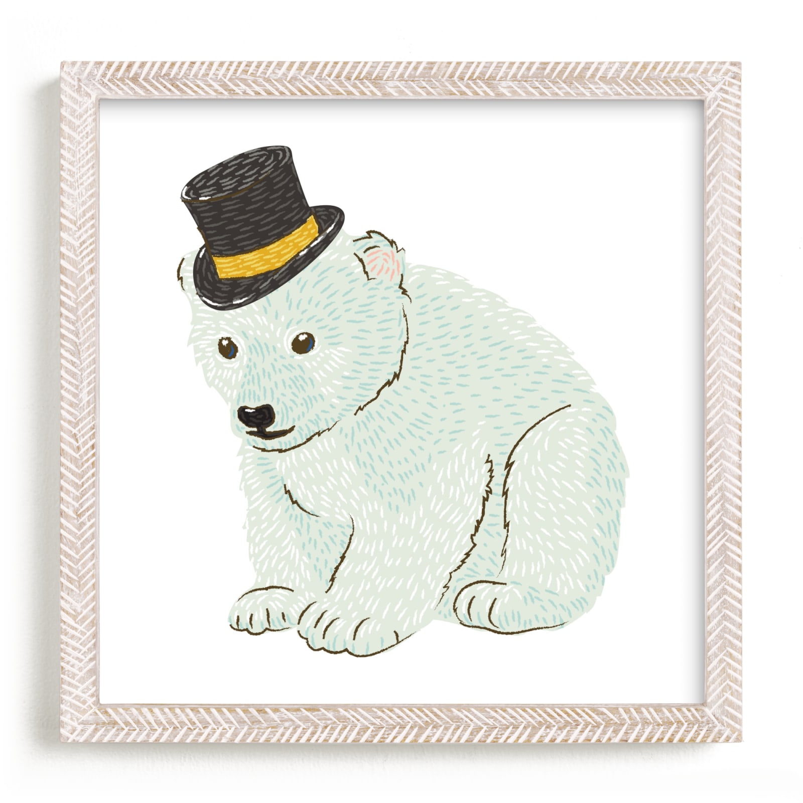 "Polar Bear Cub with Hat" - Art Print by Snow and Ivy in beautiful frame options and a variety of sizes.