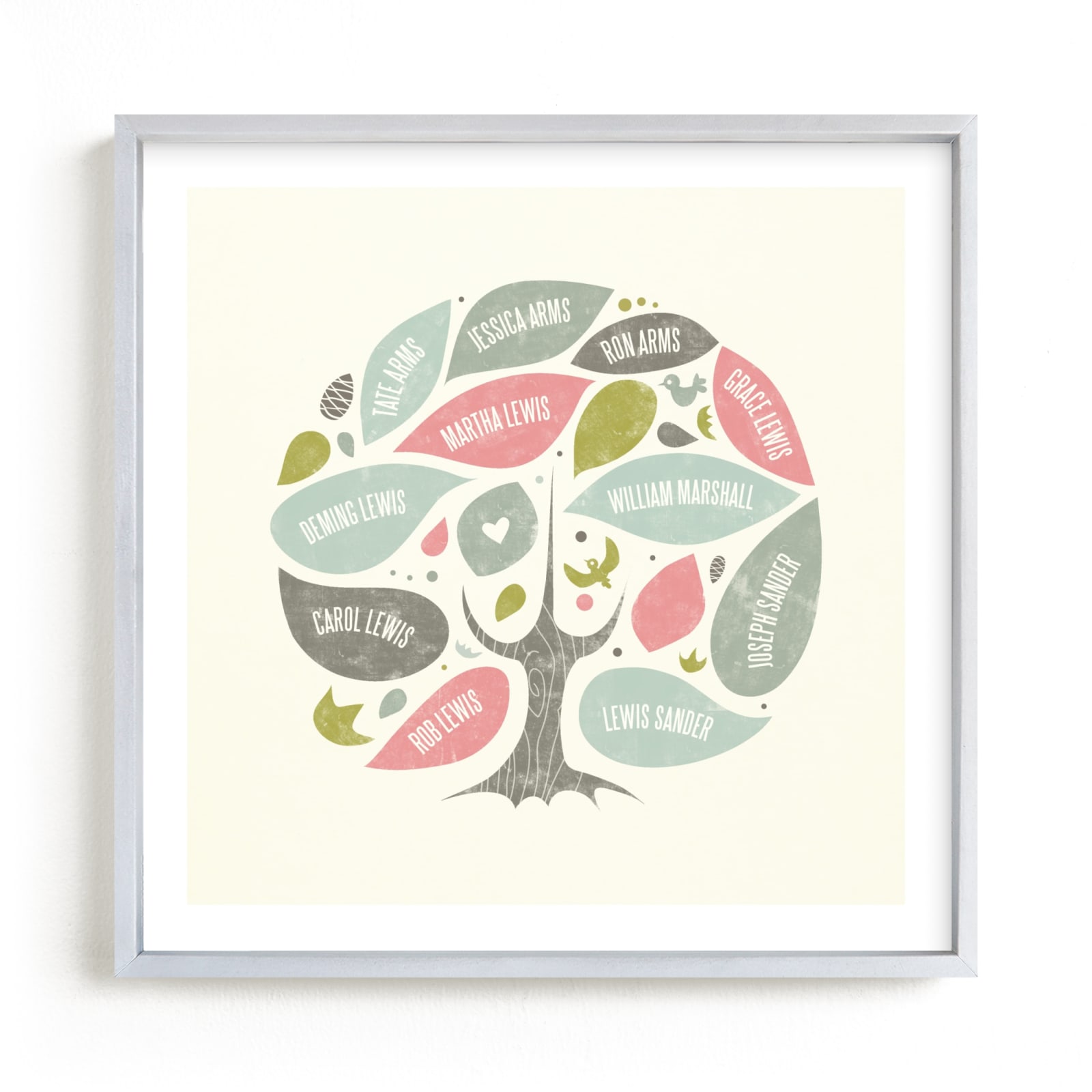 This is a pink family tree art by Heather Francisco called Folk Family Tree.