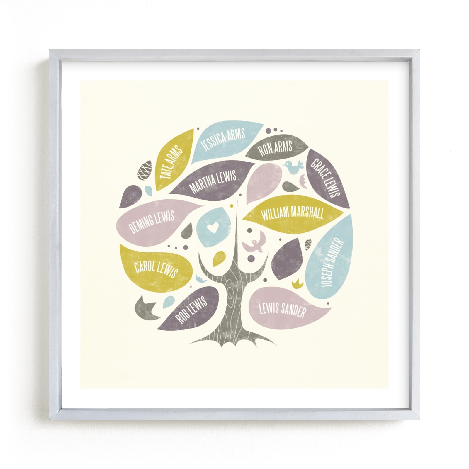 This is a purple family tree art by Heather Francisco called Folk Family Tree.