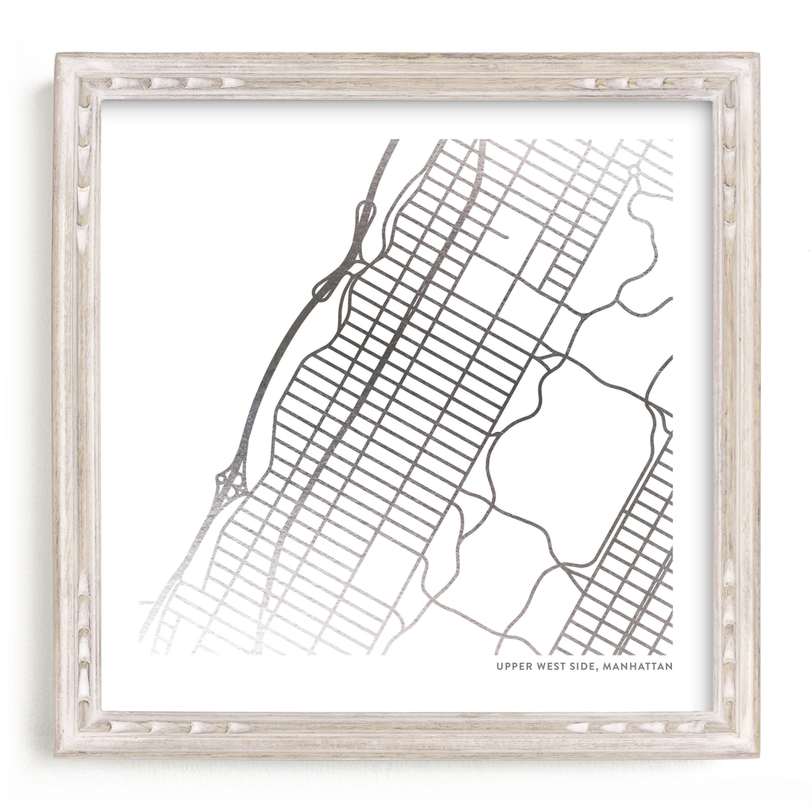 This is a silver custom map printing by Minted called Custom Map Foil Art.