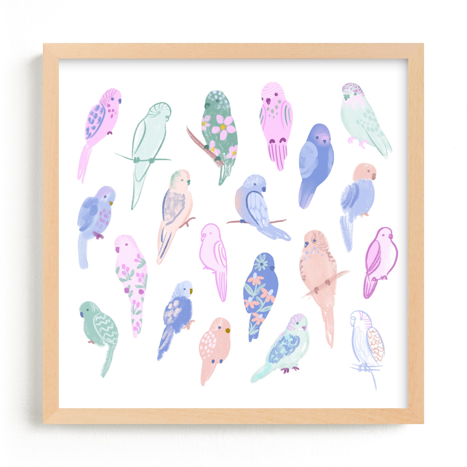 "Budgie Flock" - Limited Edition Art Print by Tishya Oedit in beautiful frame options and a variety of sizes.