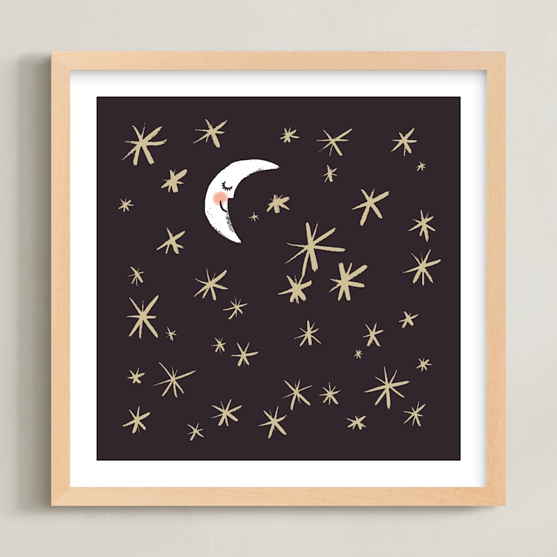 "Good Night Moon and Stars" - Art Print in Dark by Patrice Horvath - Framed