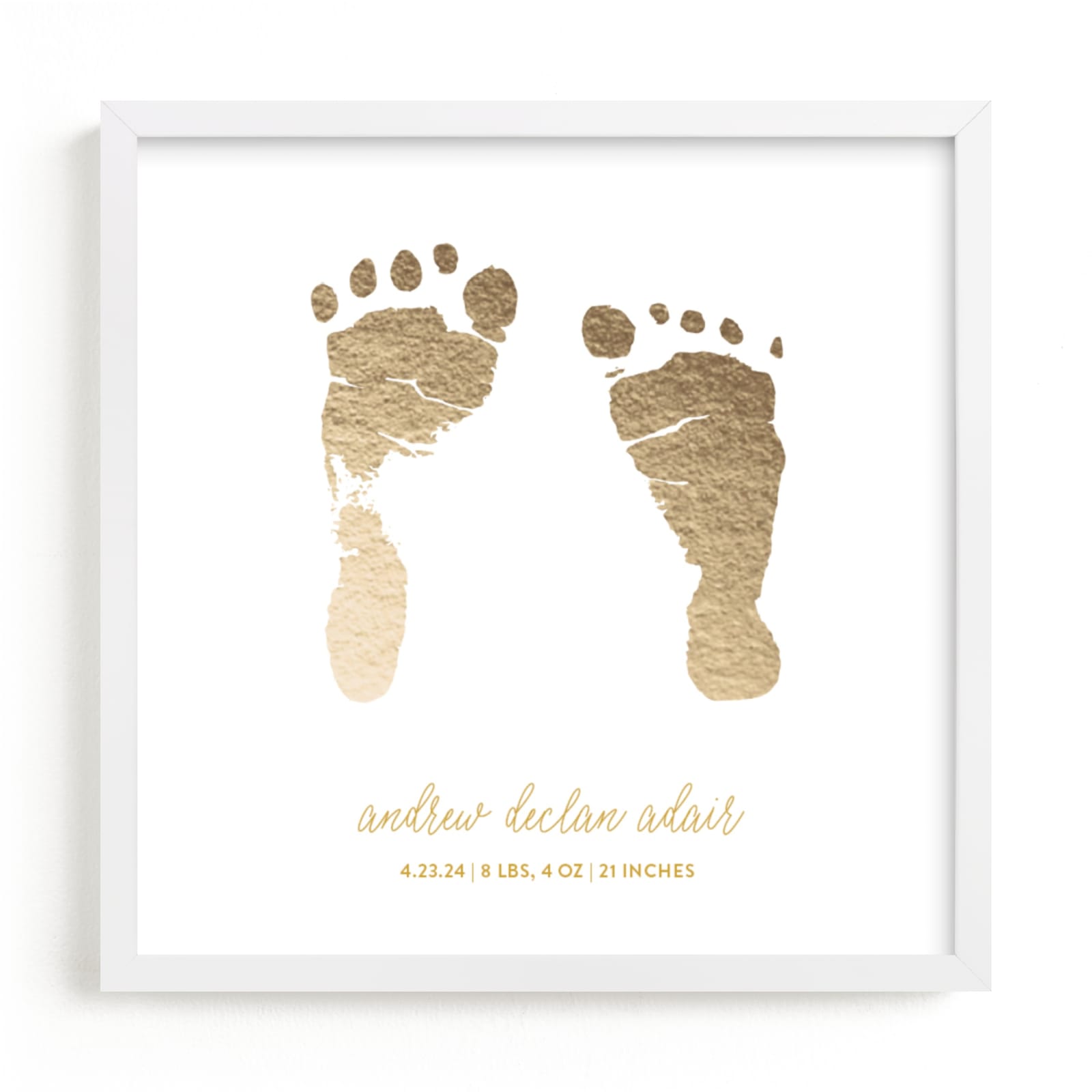 This is a gold photos to art by Minted called Custom Footprints Foil Art.