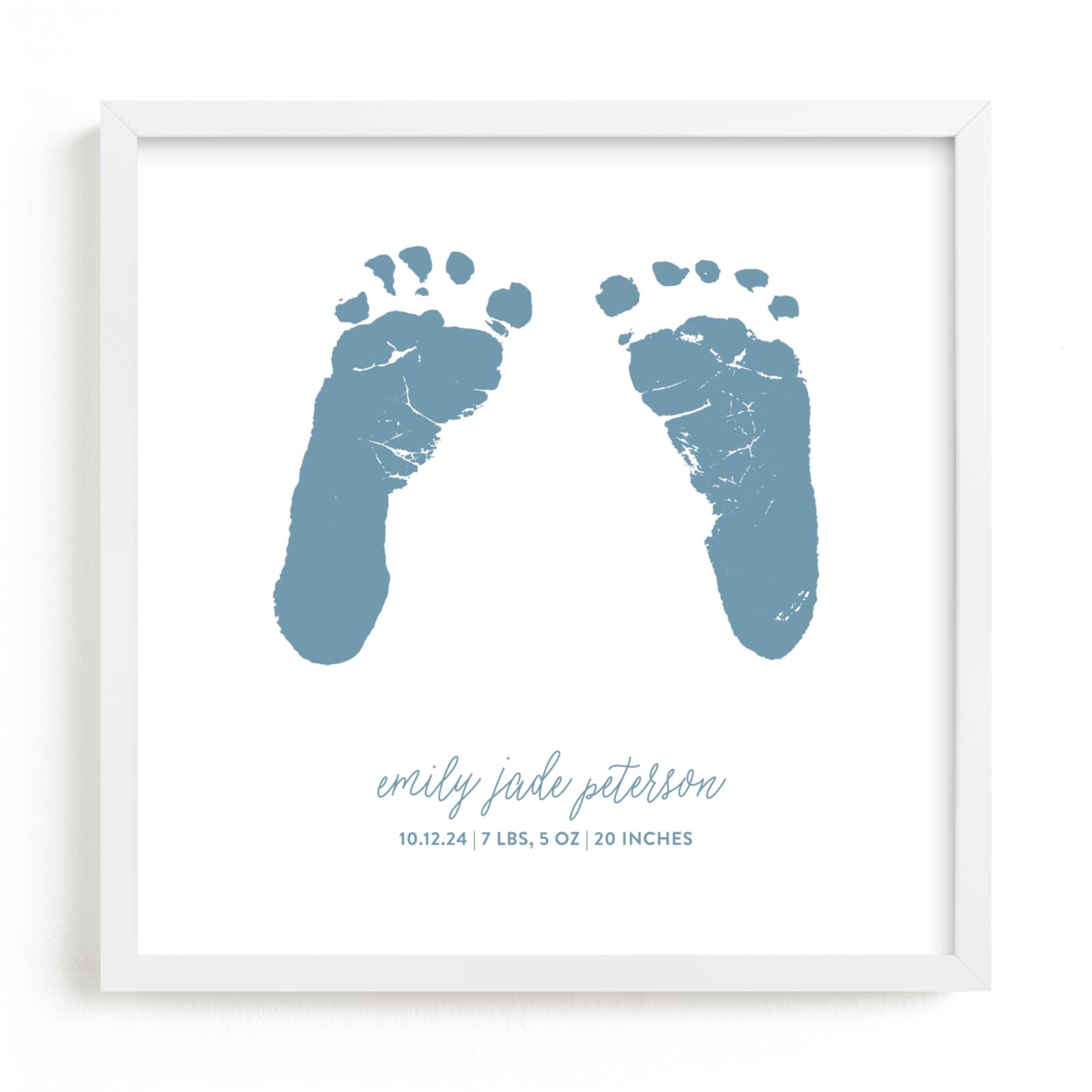 This is a blue photos to art by Minted called Custom Footprints Letterpress Art.