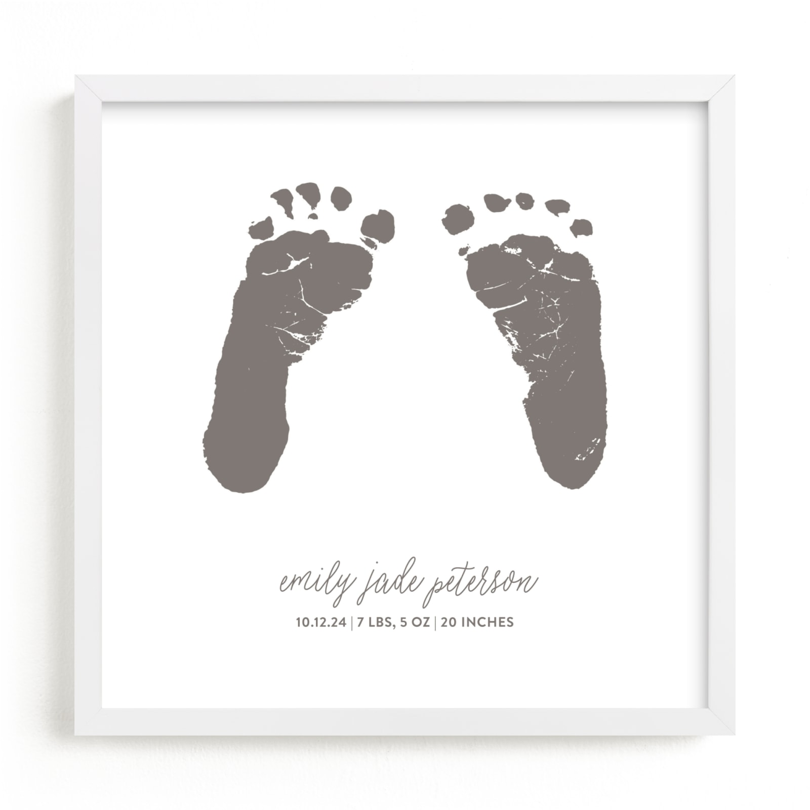 This is a grey photos to art by Minted called Custom Footprints Letterpress Art.