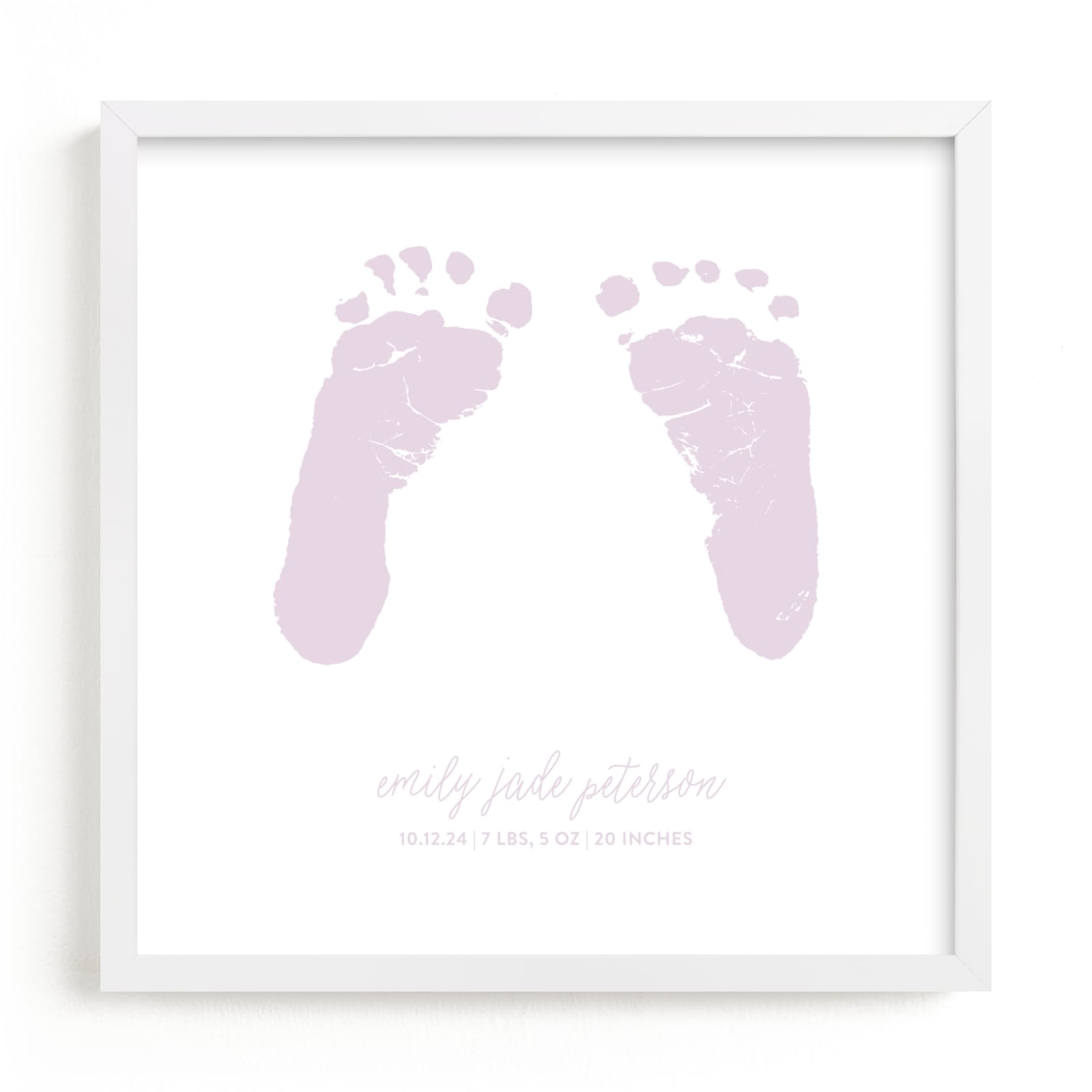 This is a purple photos to art by Minted called Custom Footprints Letterpress Art.