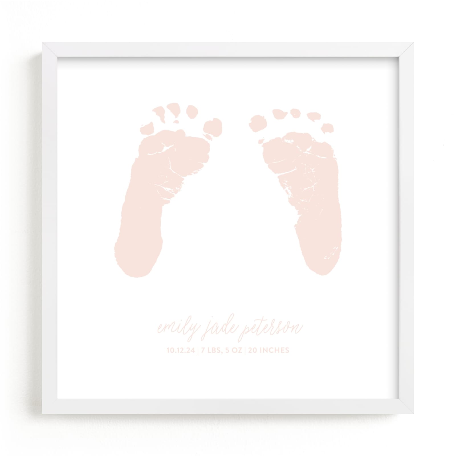 This is a pink photos to art by Minted called Custom Footprints Letterpress Art.