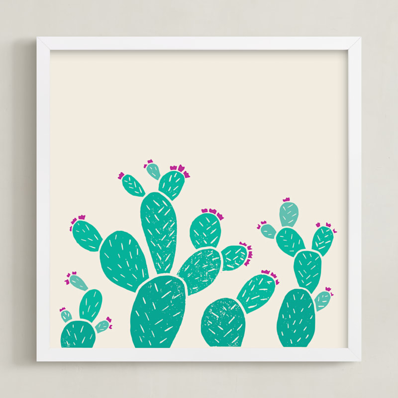 "Blooming Prickly Pears" - Art Print in Desert Dust by Jessica Druxman - Framed