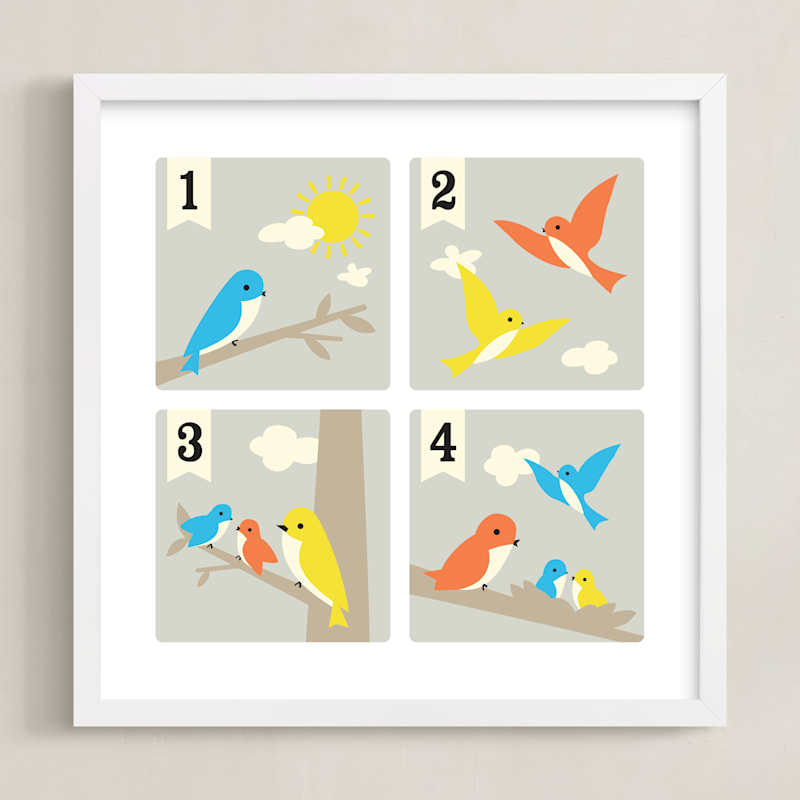 "Bird Count" - Art Print in Bluebird by Tara Lilly Studio - Framed