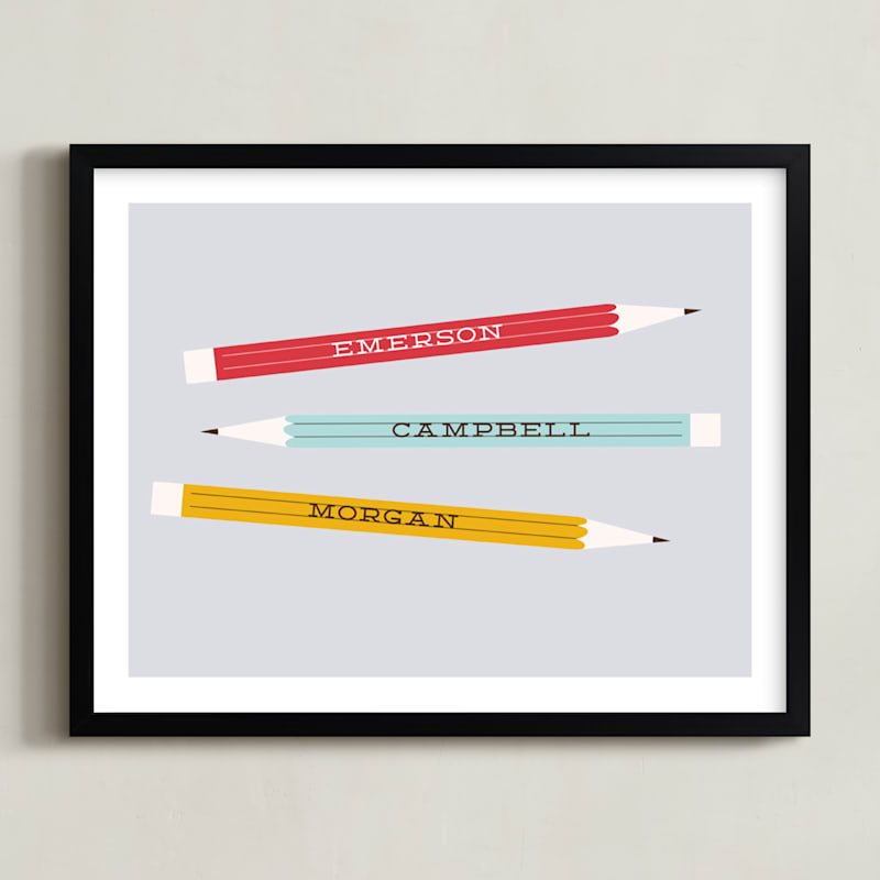 "Studious" - Personalized Art Print in Teachers Apple by Carolyn MacLaren - Framed