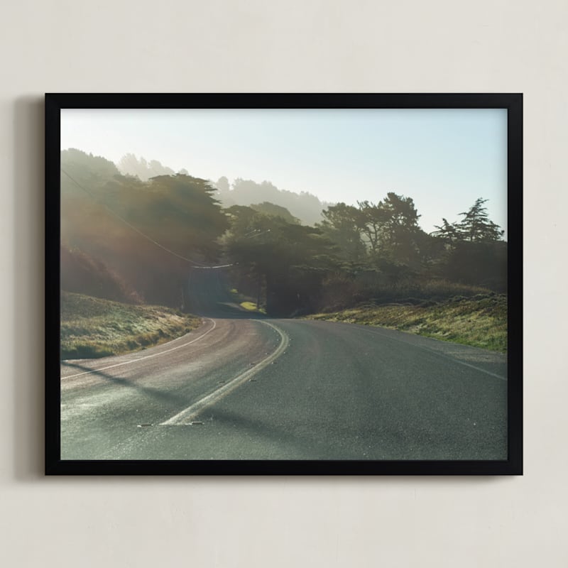 "Highway 1 Cruisin' California" - Art Print in Foggy Grass by Thom.Club - Framed