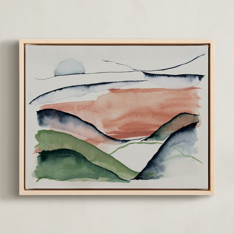 "Abstract Sunrise in the Hills" - Art Print in Blush by Janelle Cunningham - Framed Canvas