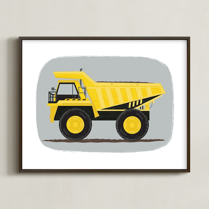 "The Construction Dump truck" - Art Print in Finch Yellow by Rebecca Marchese - Framed