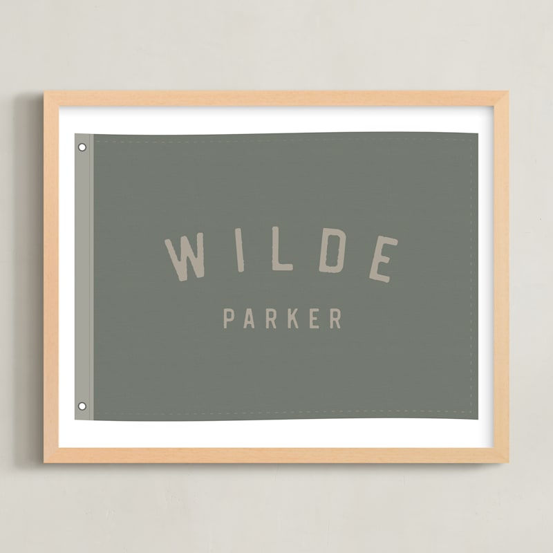 "Name Flag" - Personalized Art Print in Army Green by taylorVdesign - Framed