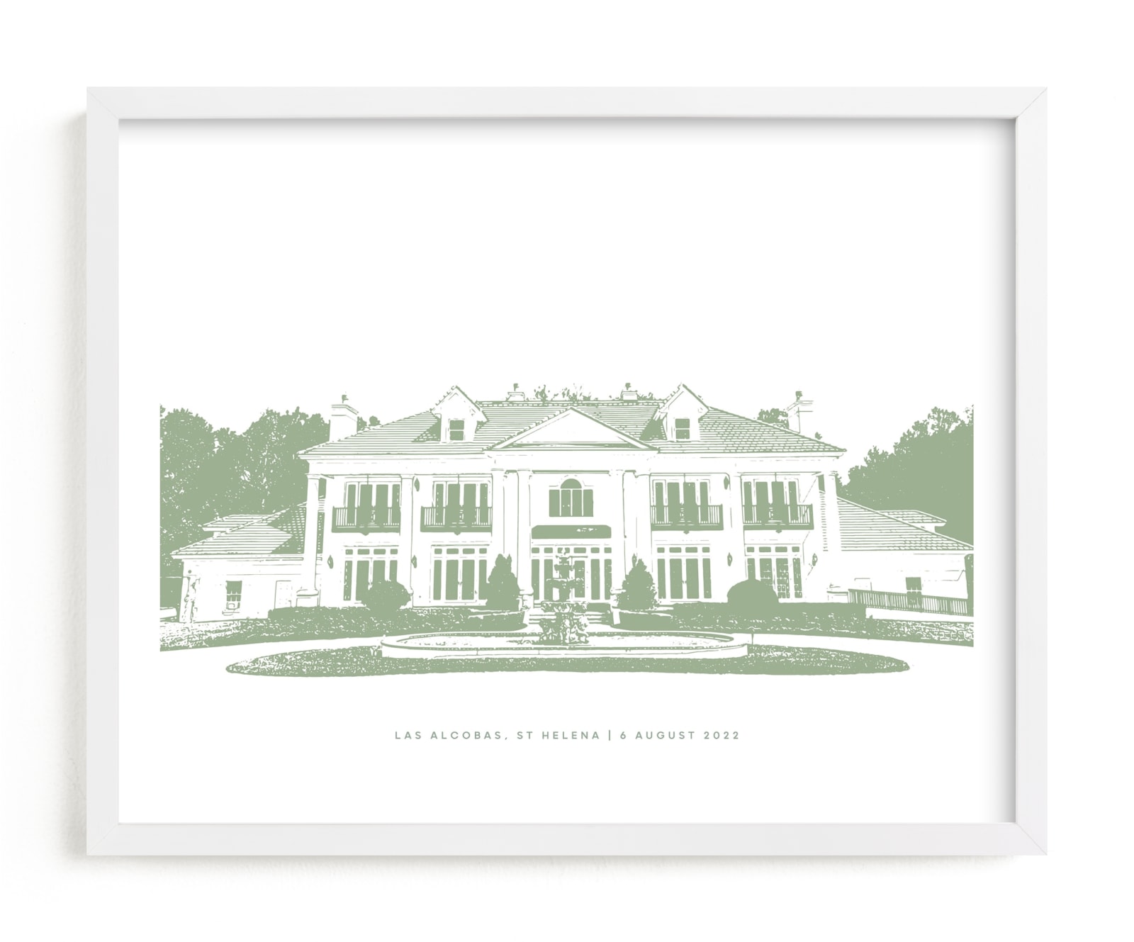 This is a green home wall art by Minted called Letterpress Venue Portrait with text.