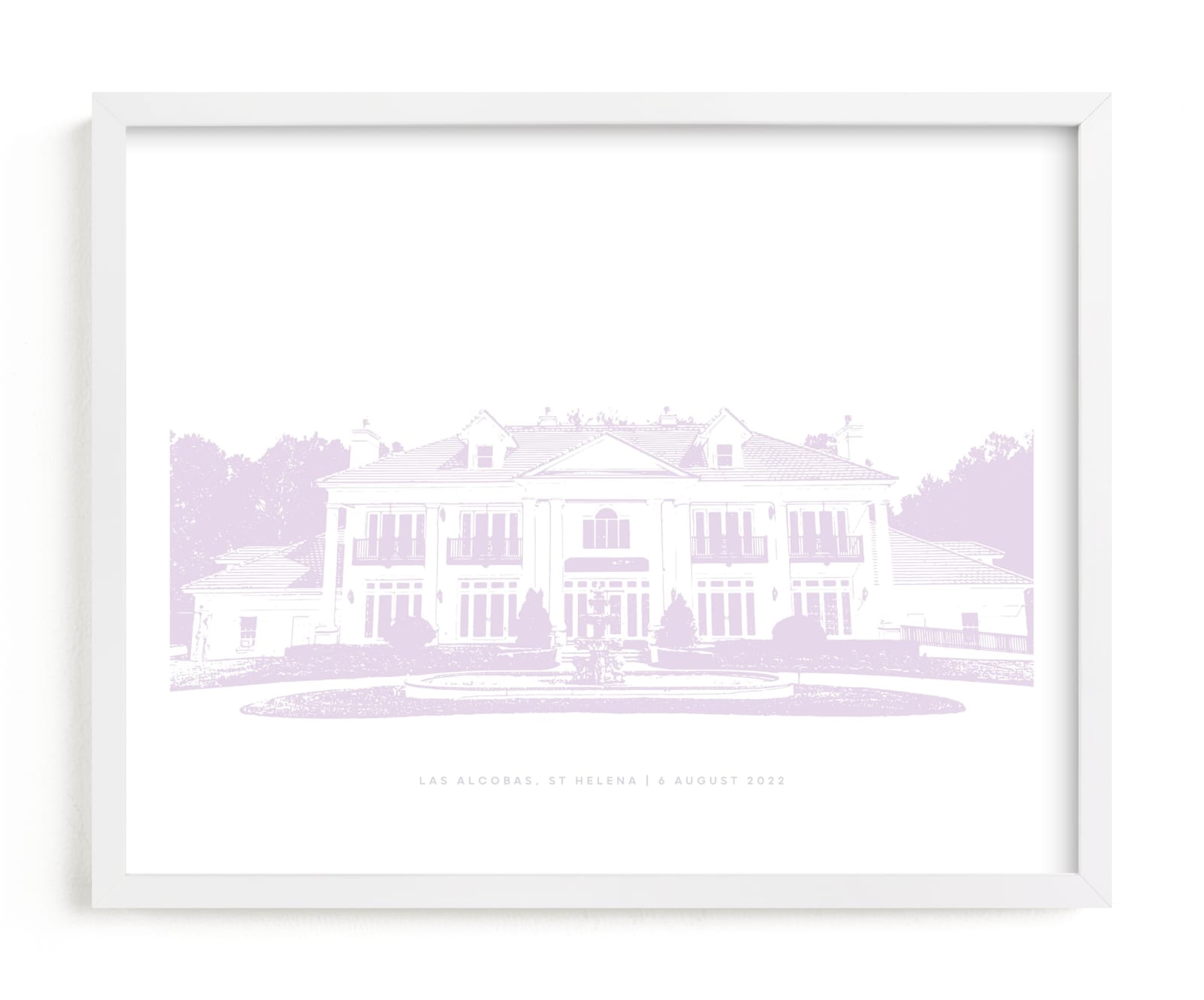This is a purple home wall art by Minted called Letterpress Venue Portrait with text.