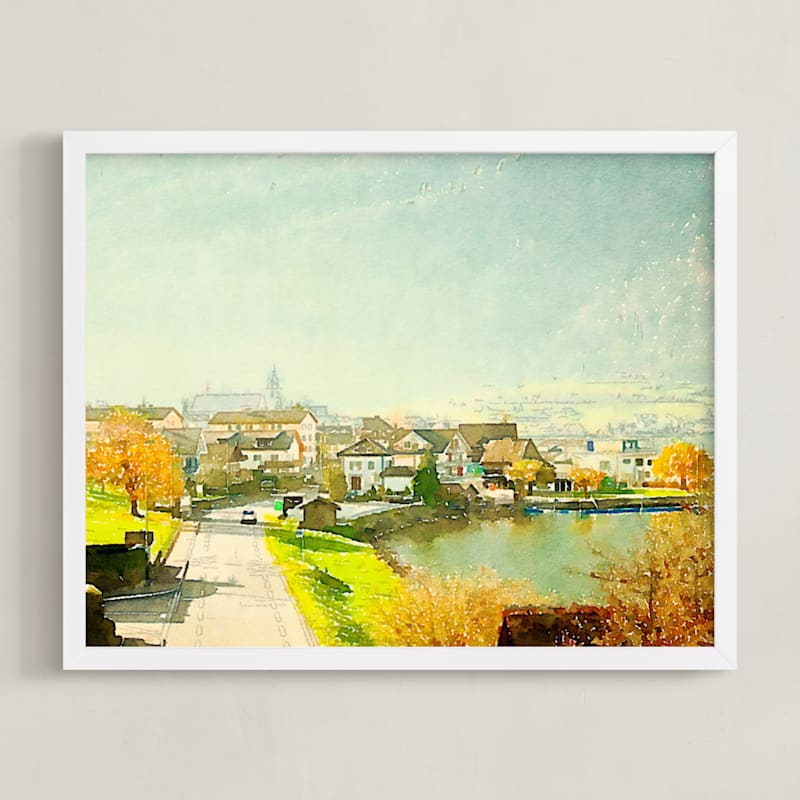 "sunny morning in the village" - Art Print in Sunshine Yellow by Teng Wang - Framed