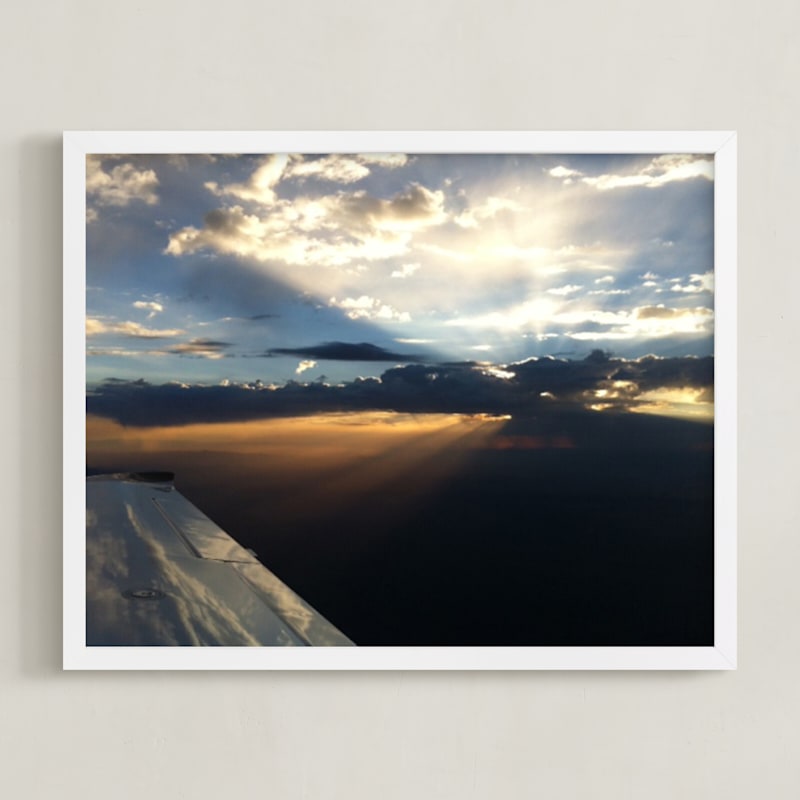 "Sunrise Over the Desert" - Art Print in steel sky blue grey by Jeff Vilkin - Framed