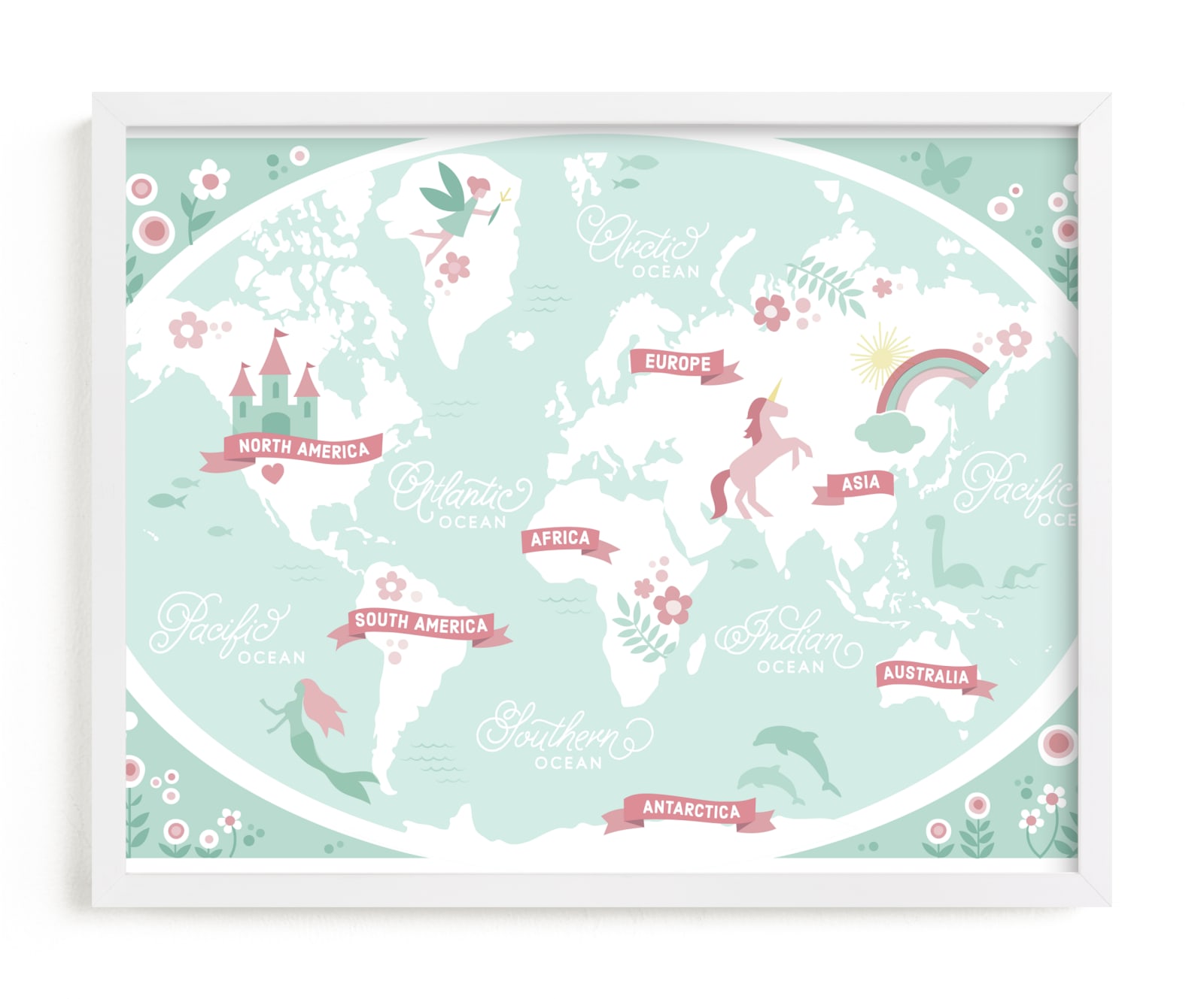 "Enchanted World Map" - Art Print by Jessie Steury in beautiful frame options and a variety of sizes.