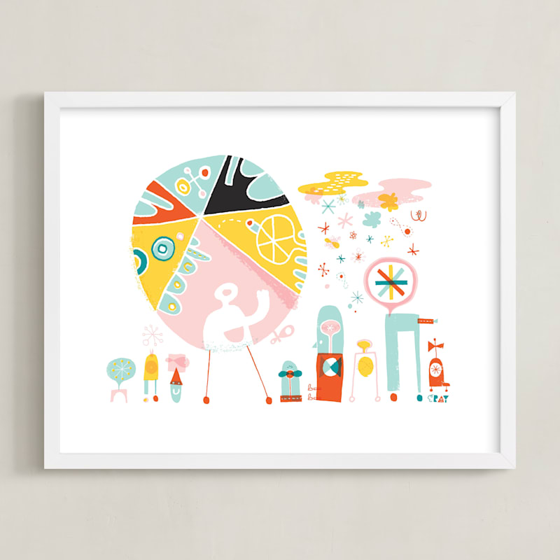"Globetrotters" - Art Print in Ocean Blue by ERAY - Framed