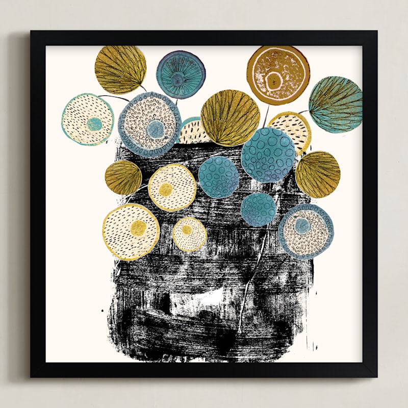 "Graphic floral arrangement" - Art Print in Mid-Century Blue by Bethania Lima - Framed
