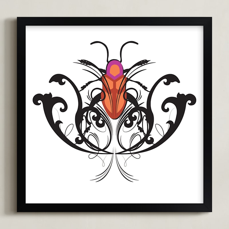 "Pink Beetle" - Art Print in Black & Pink by Katrina Leandro - Framed