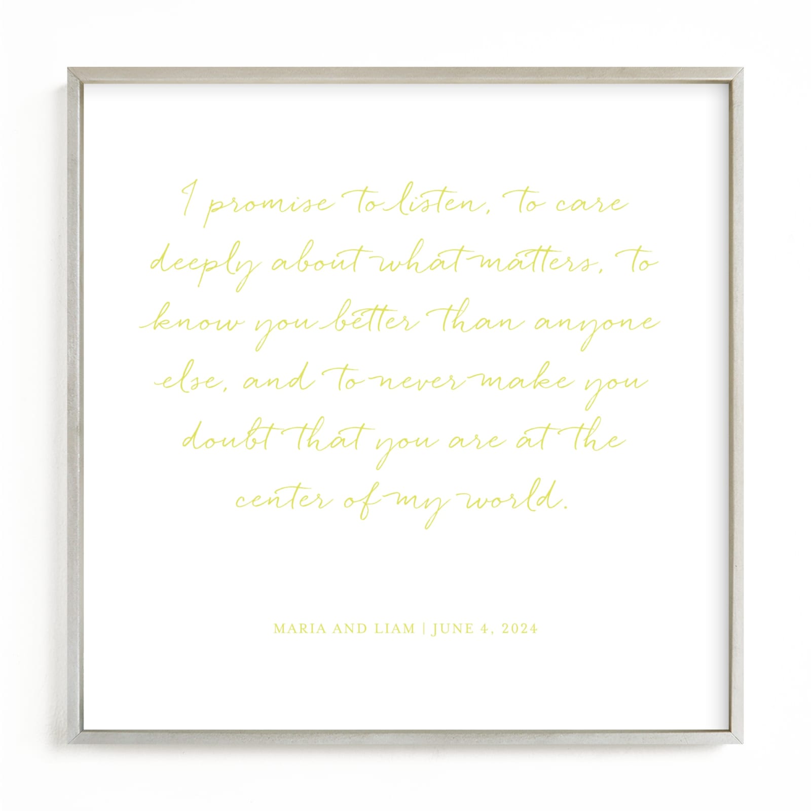 This is a yellow photos to art  by Minted called Your Vows as an Art Print.