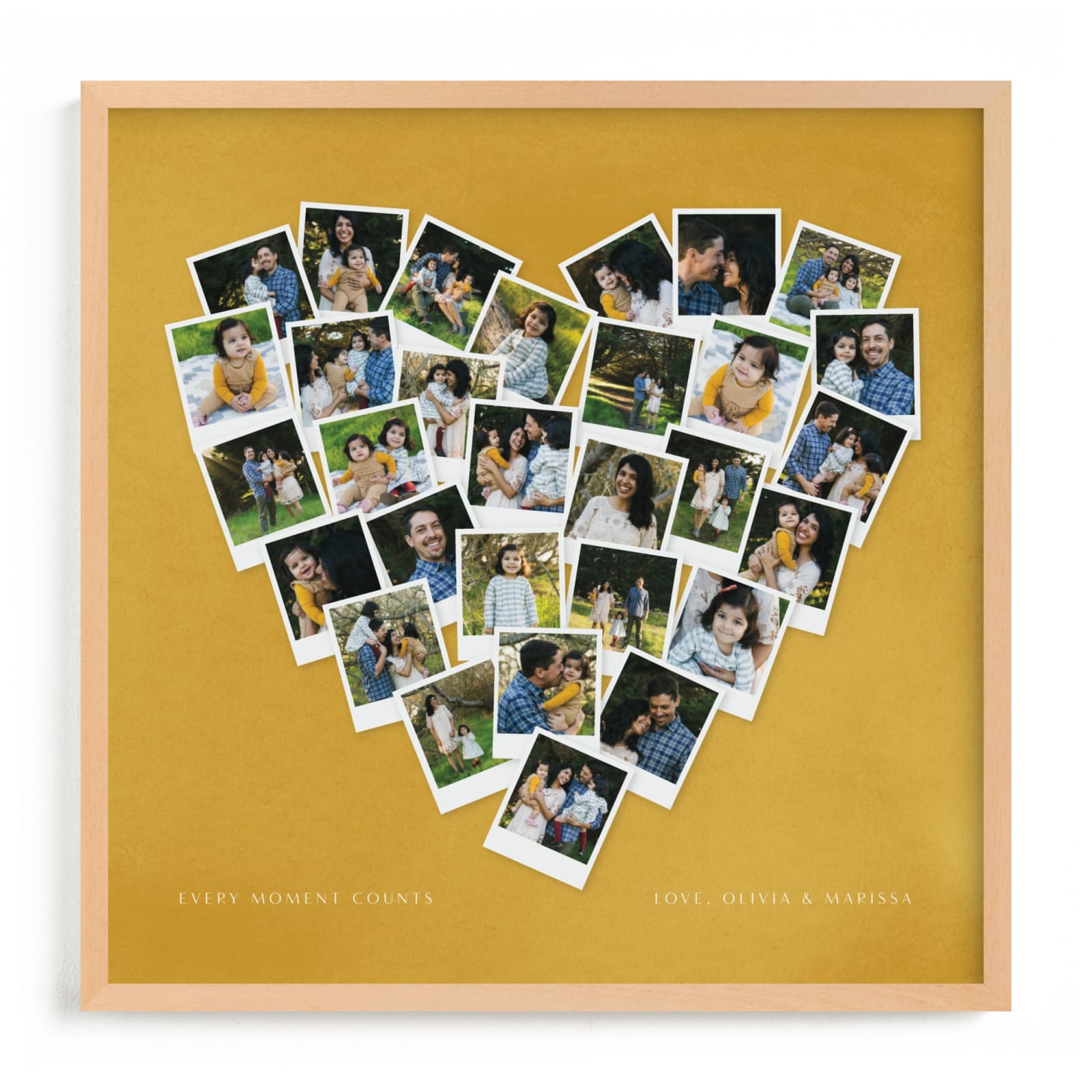 This is a yellow photo art by Minted called Painted Hues Heart Snapshot Mix® Warm.