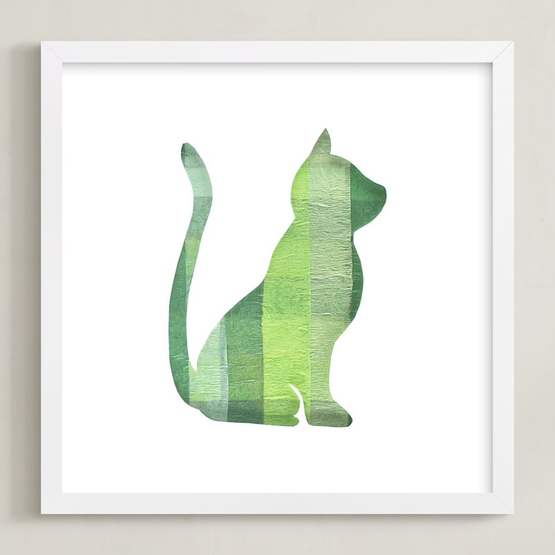 "Green Party Kitty" - Art Print in Silhouette Green by Jeff Preuss - Framed