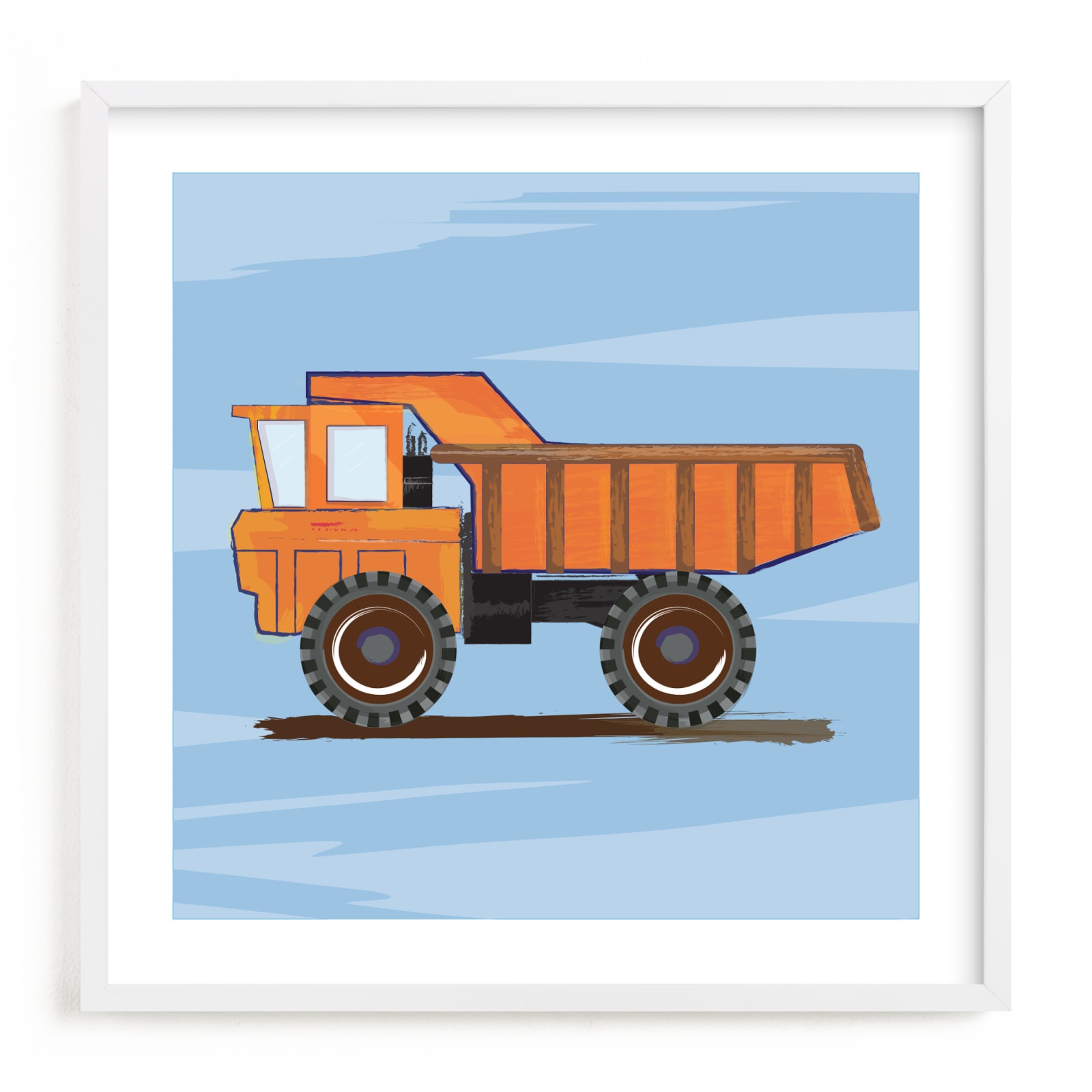 This is a blue kids wall art by Rebecca Marchese called Construction Dump truck Art.