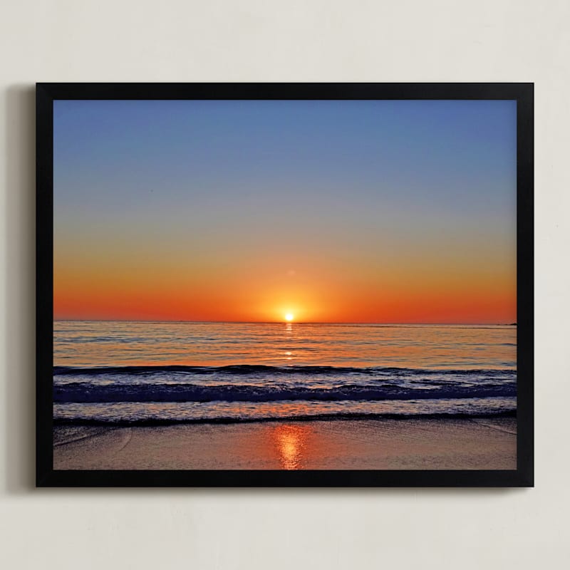 "Sunset at Carmel" - Art Print in Red-blue by NSMARK - Framed
