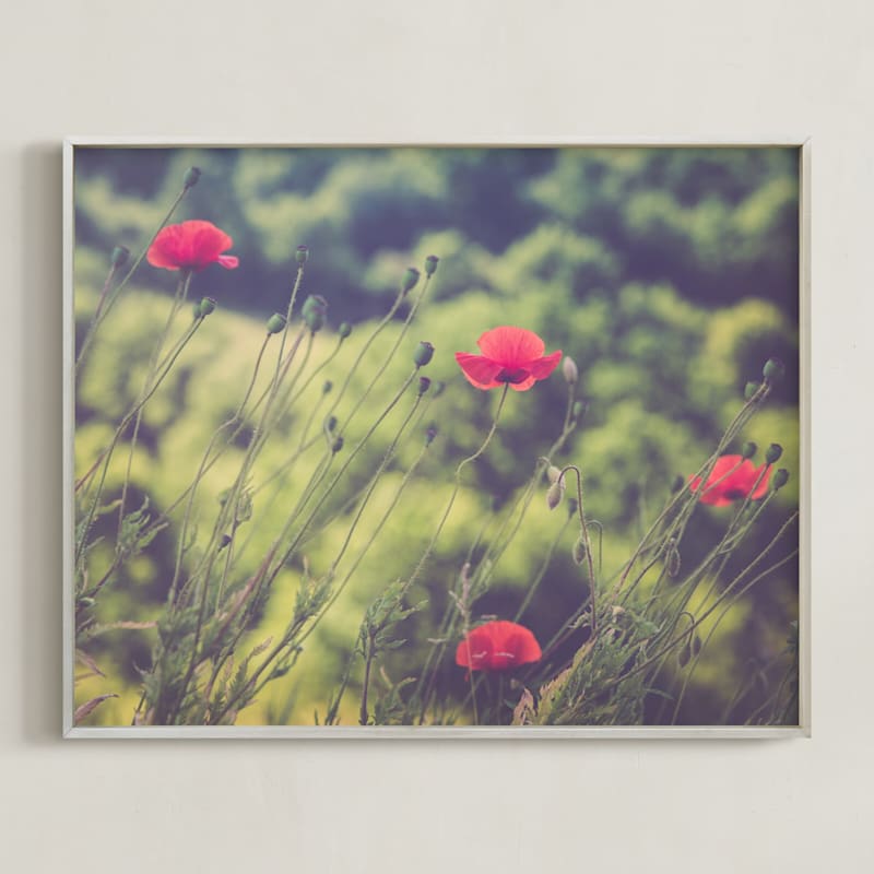 "Red Poppy Flowers" - Art Print by Lying on the grass in beautiful frame options and a variety of sizes.