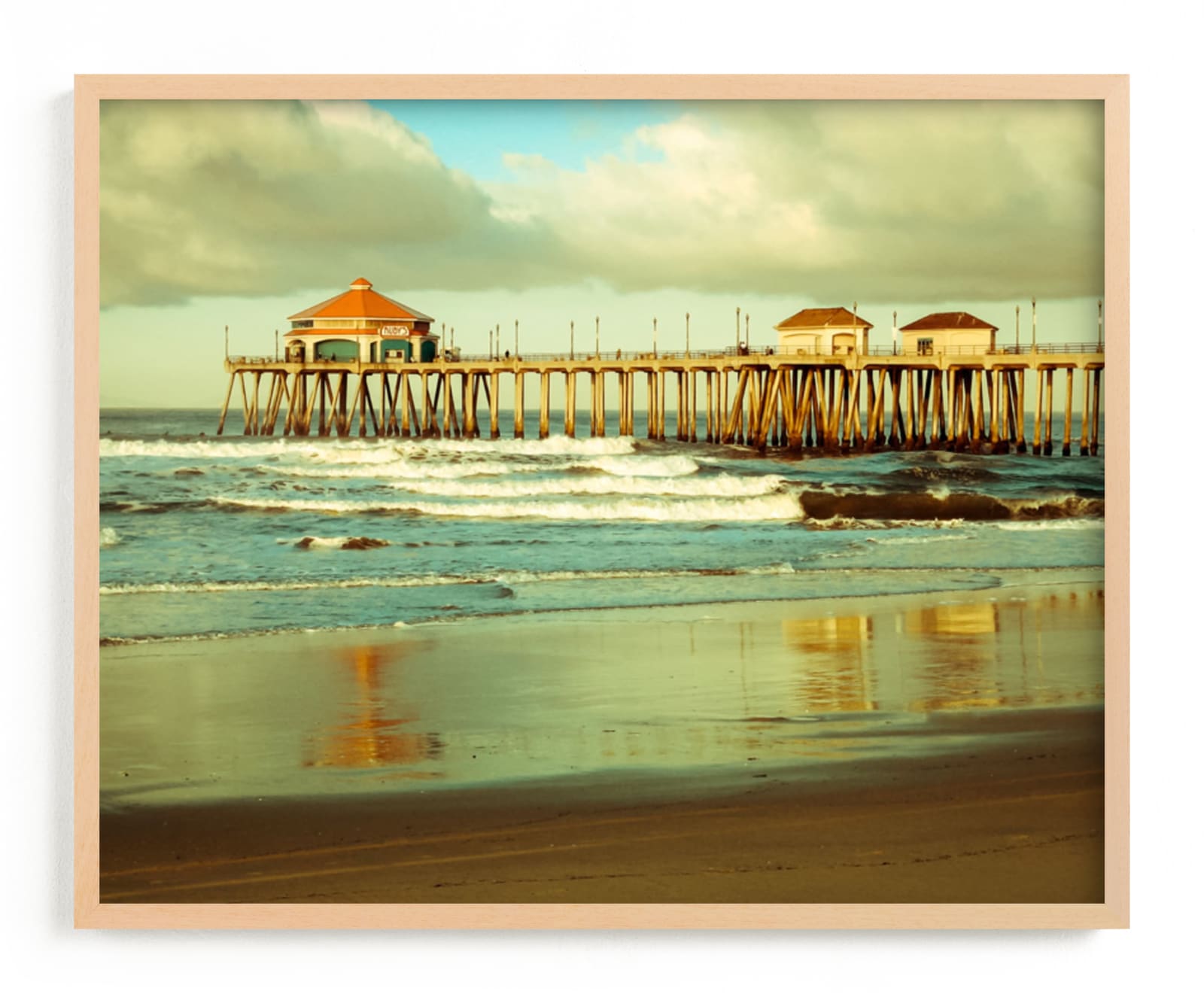 "Huntington Beach Surf Pier" - Art Print by Debra Butler in beautiful frame options and a variety of sizes.