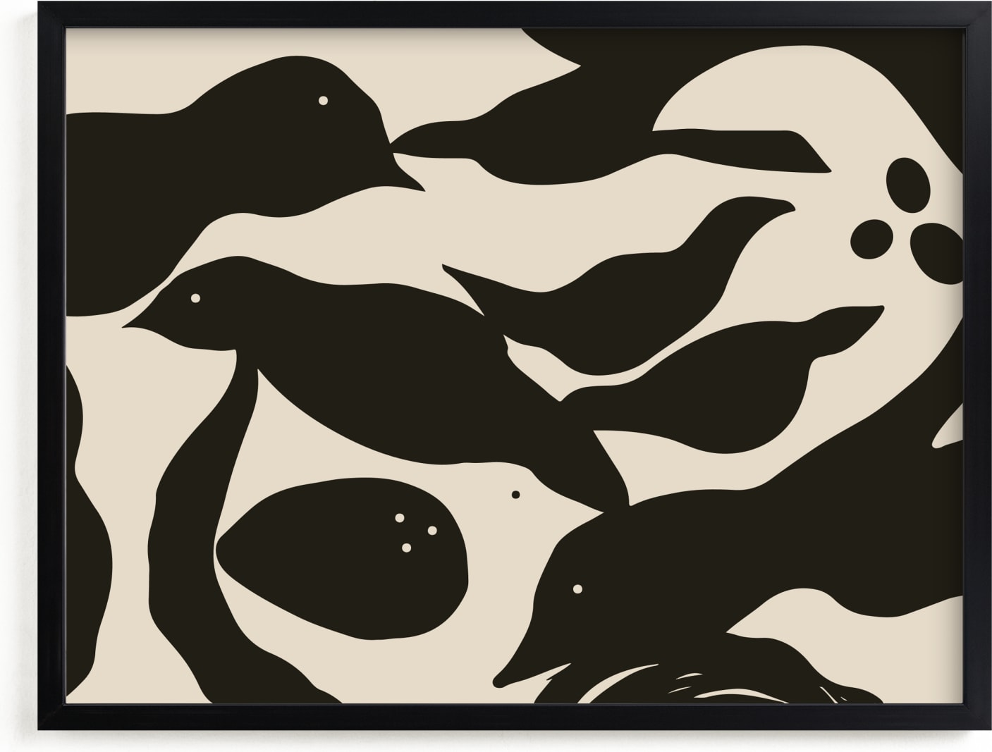 This is a black art by Mary Ketch called Swimming Birds.