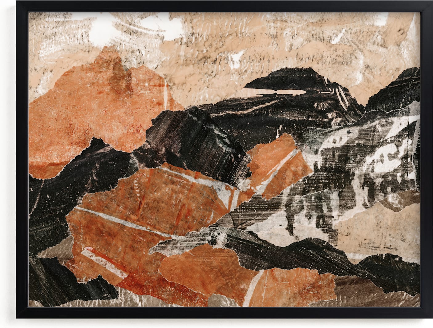 This is a black, beige, orange art by Courtney Crane called On the Rocks.