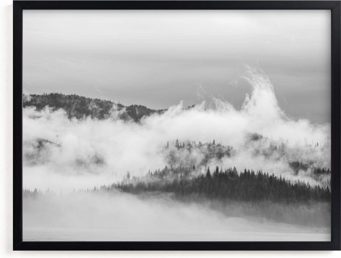This is a grey art by Jennifer Bush called Misty Eye of the Mountain.