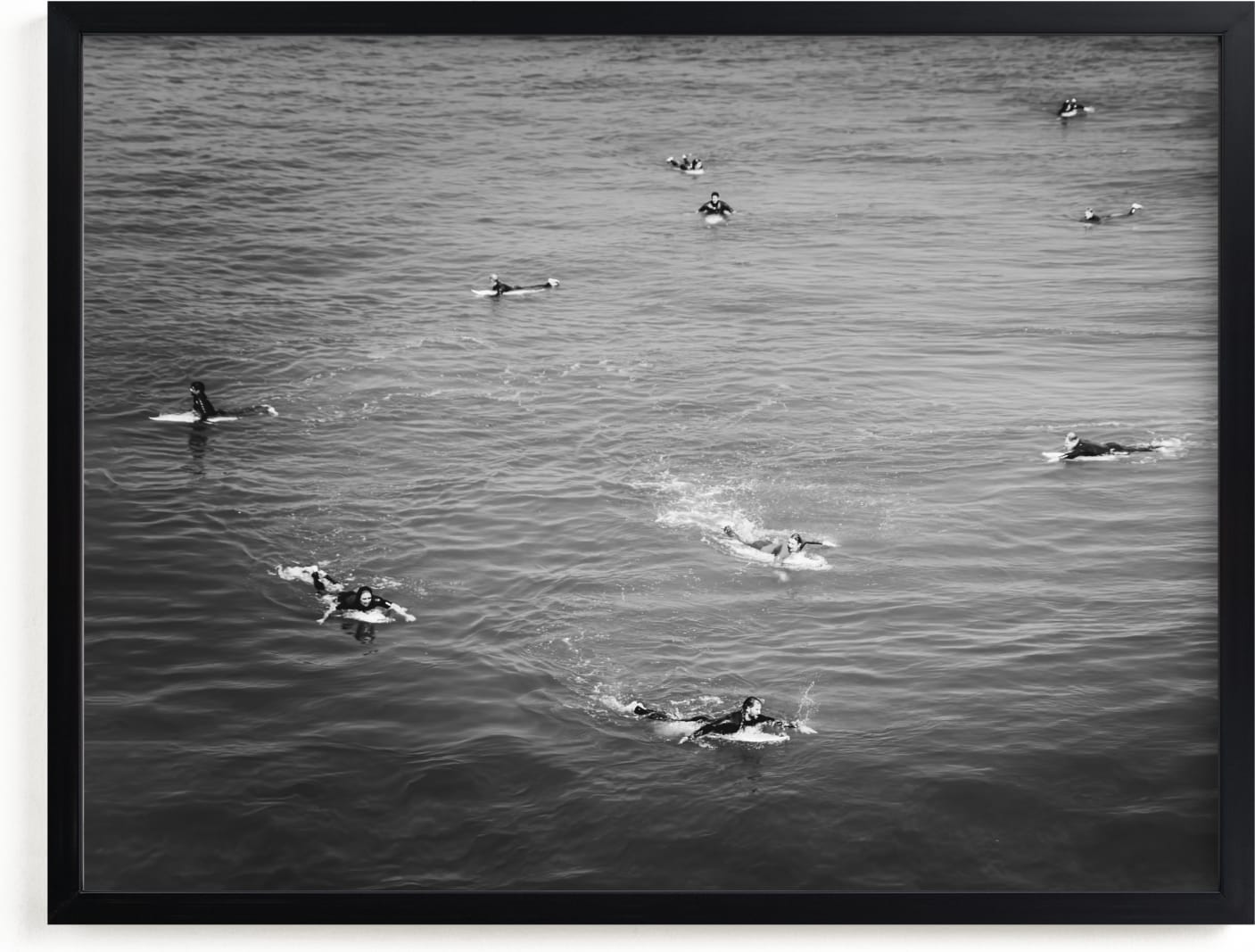 This is a black and white art by Sherley Ferreira called Surfing at Huntington.