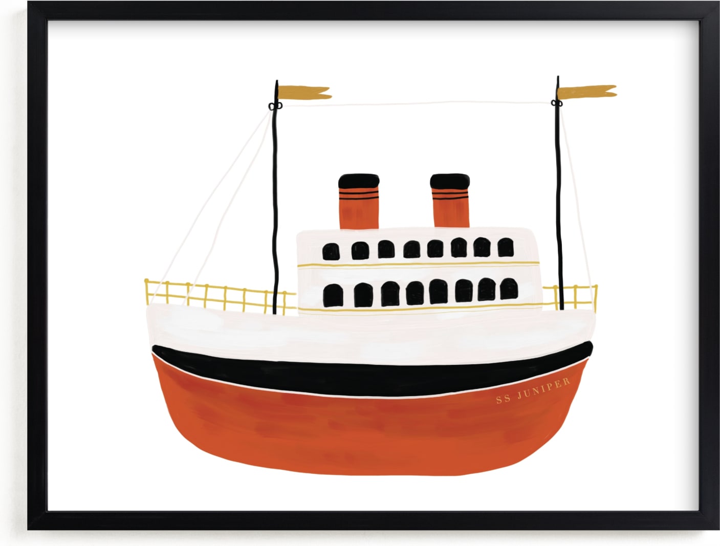 This is a black, red, white personalized art for kid by Maja Cunningham called Schooner II.