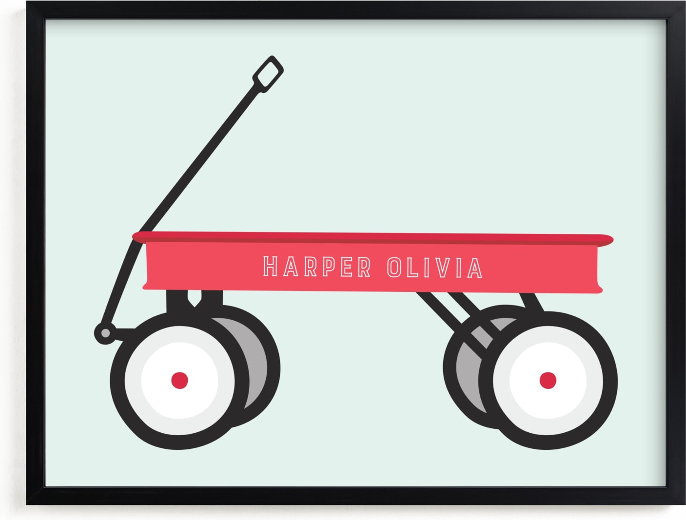 This is a blue personalized art for kid by Alexandra Cohn called Little Red Wagon.