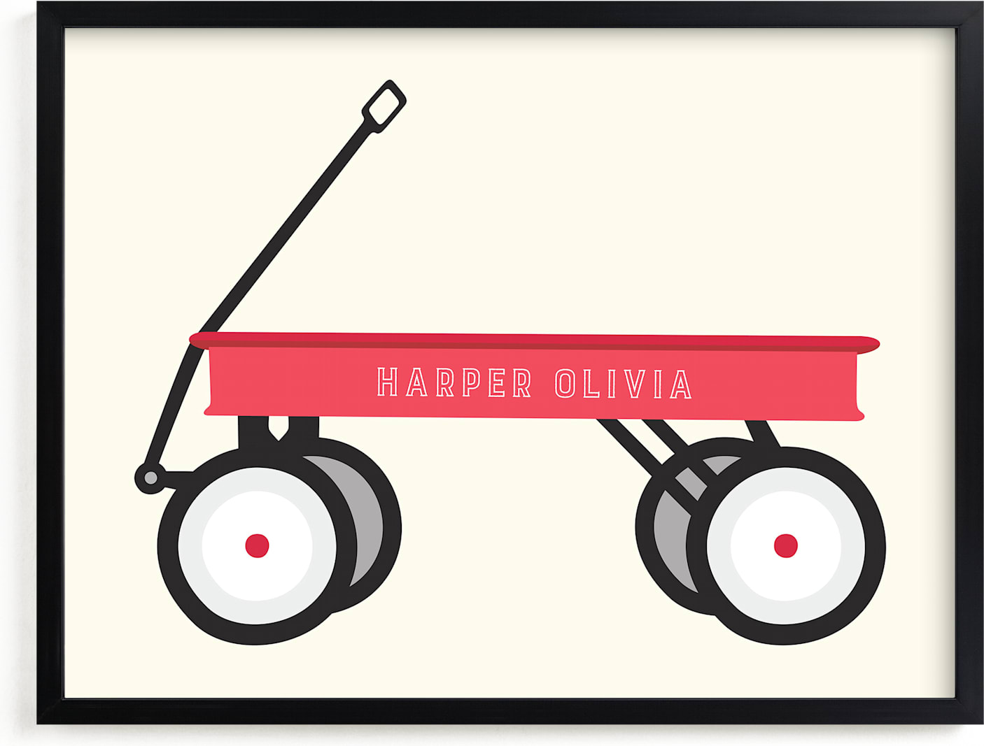 This is a ivory personalized art for kid by Alexandra Cohn called Little Red Wagon.